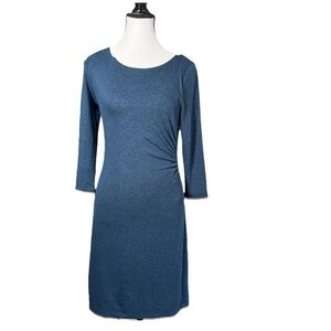 LOFT Ann Taylor Petite XSP Blue Ruched 3/4 Sleeve Stretch Sheath Dress Office